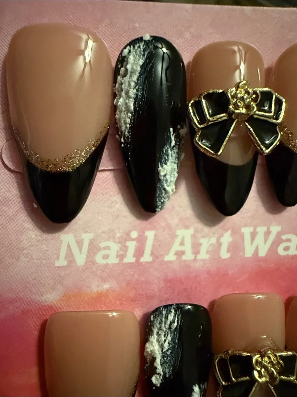 Nude and Black Bow Accent handmade acrylic Press-On Nail Set